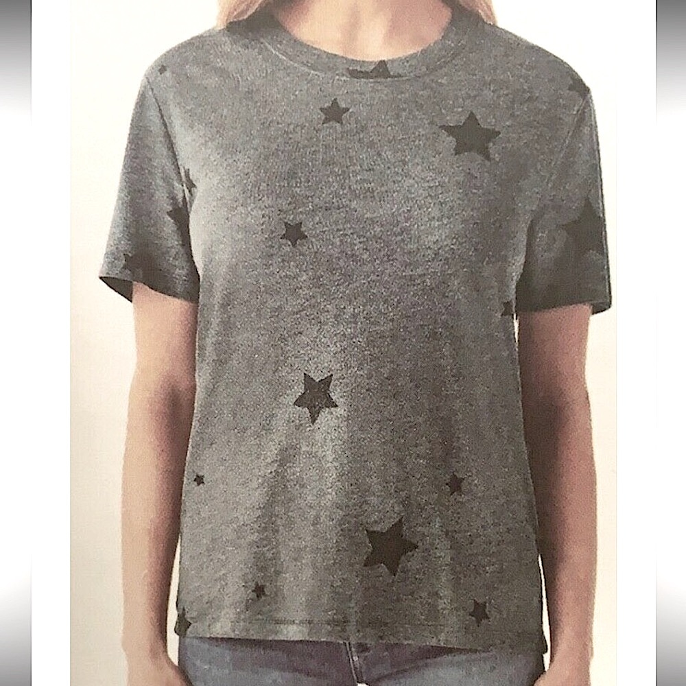 Splendid Women’s Gray Crewneck Star Pattern T-Shirt